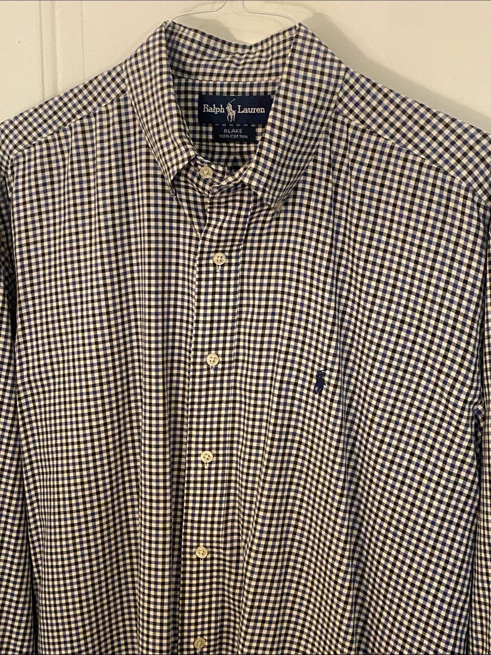 Polo Ralph Lauren Navy & White Gingham Long Sleeve Button-Down Shirt Size Large